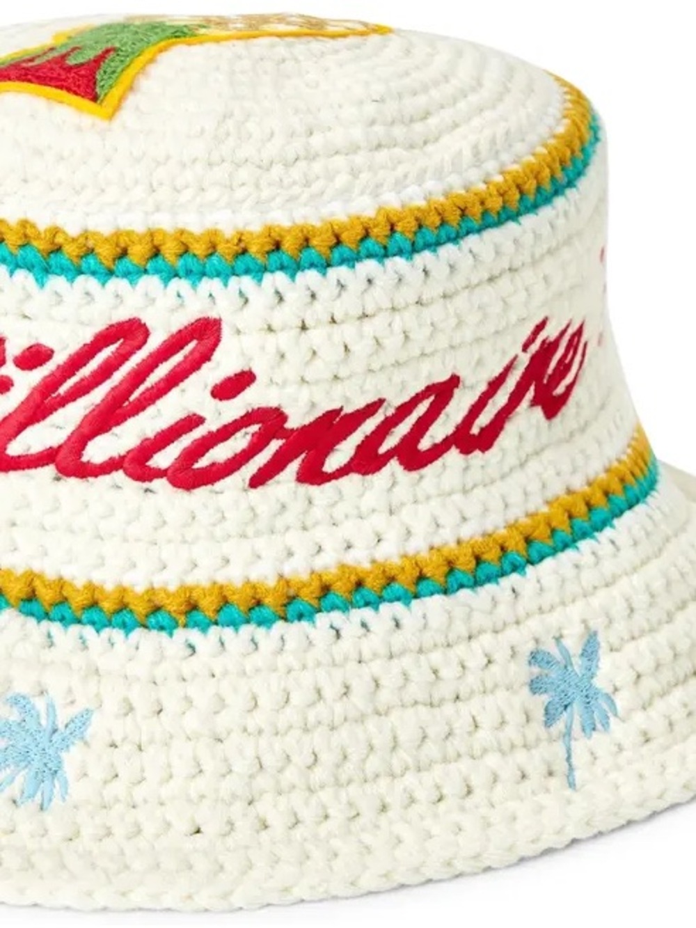 Billionaire Boys Club Cream Crochet Bucket Hat with Red Logo & Turquoise Trim